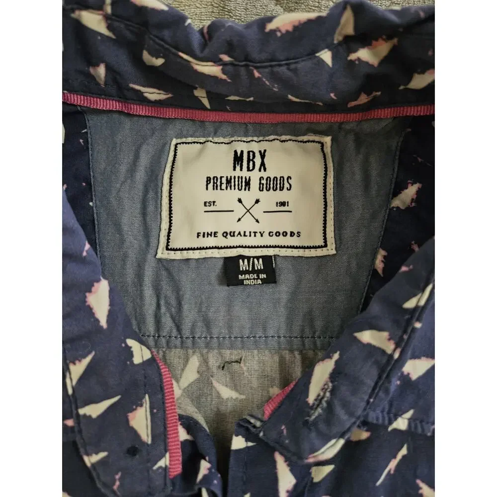 MBX Premium Goods Button Down Shirt Short Sleeve Blue‎ Geometric Mens Medium